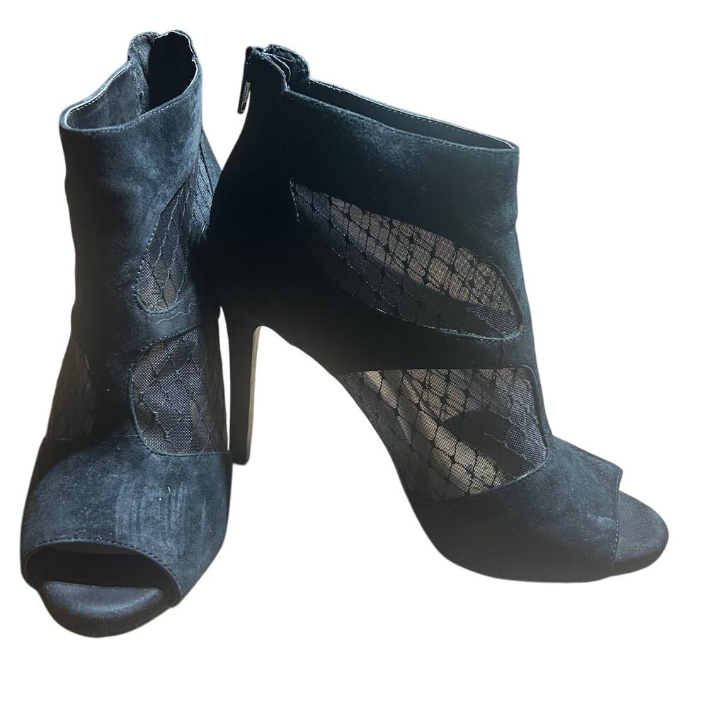 Gianni Bini black mesh and suede peep toe stiletto booties size 8.5